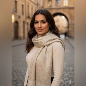 White House Black Market Metallic Gold Woven Scarf | Evening Shawl Wrap